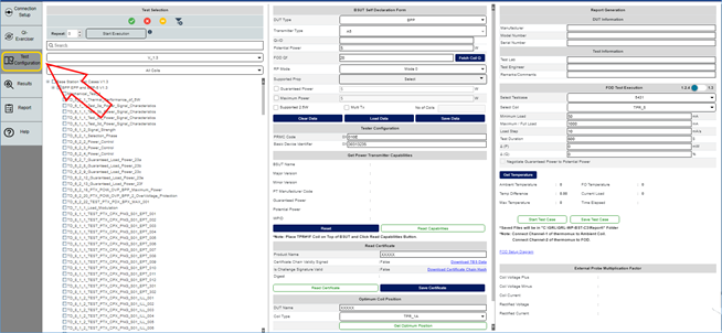 Read DUT Capabilities and Qi Certification with GRL-WP-TPR-C3_test configuration screen